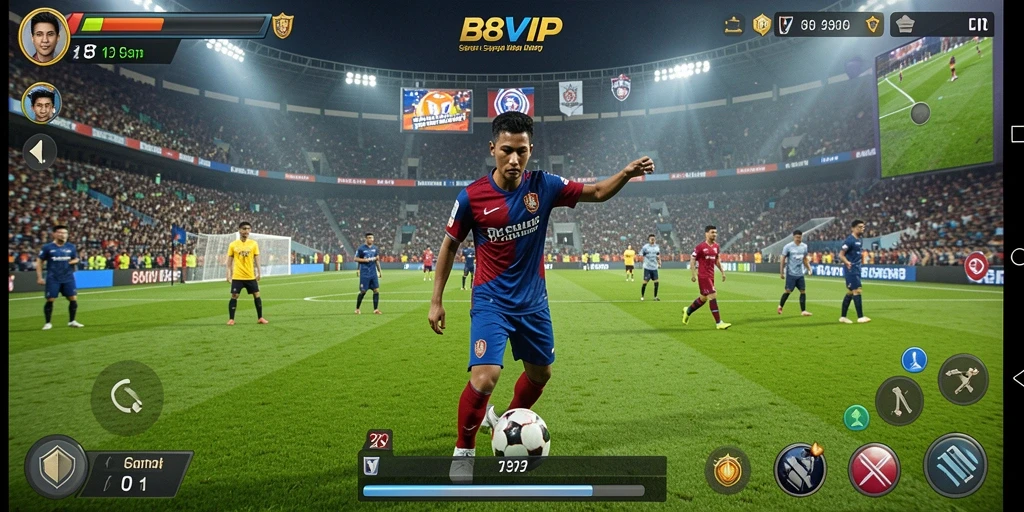 Tampilan utama B8VIP dengan aksi permainan sepak bola yang seru.
