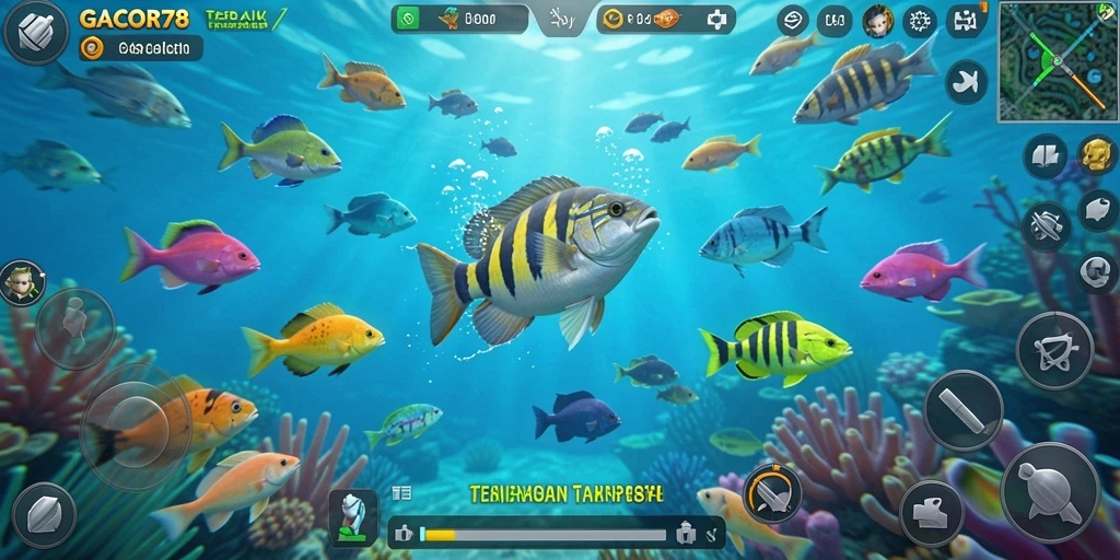 Tangkapan gambar gameplay GACOR78 dengan aksi tembak ikan yang intens.