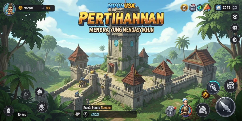 Screenshot gameplay MPONUSA menunjukkan aksi menara yang seru.