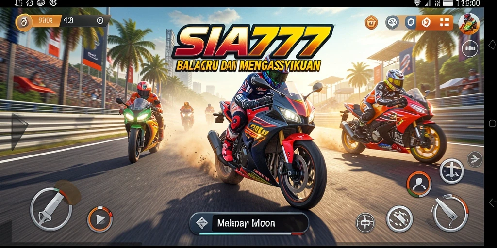 Tangkapan layar gameplay SIA777 menampilkan aksi balapan motor yang kencang dan seru.